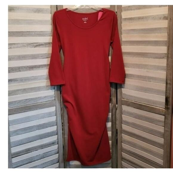 Isabel Maternity by Ingrid & Isabel Women’s Red 3/4 Sleeve Stretch T-Shirt Dress - Picture 3 of 9